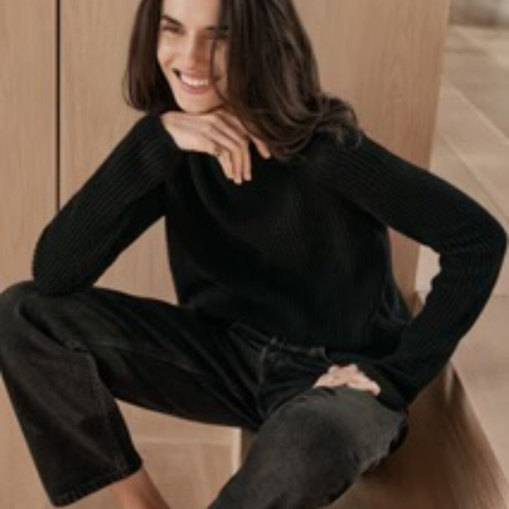 Jenni Kayne Cashmere Fisherman Sweater in Black S EEUC